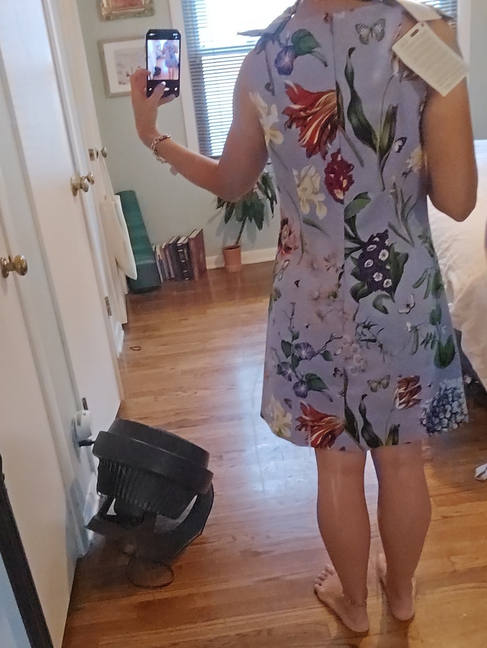 Oscar De La Renta Floral Tie-Shoulder Shift Dress in Lavender - Picture 6 of 11